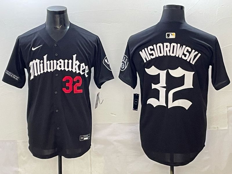 Men 2025 Milwaukee Brewers #32 Misiorowski Black Five generations Joint Name Nike MLB Jersey style 8